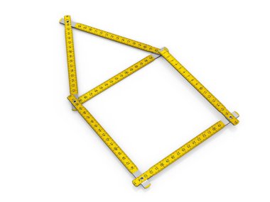 Beyaz arka planda Zollstock. 3d illüstrasyon.