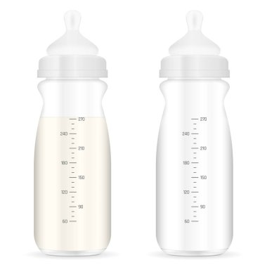 Beyaz arka planda beslenme şişesi var. Vektör illüstrasyonu.