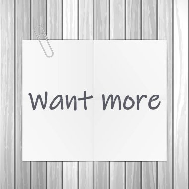 Not defteri ahşap arka planda daha fazla metin istiyor. Vektör illüstrasyonu.