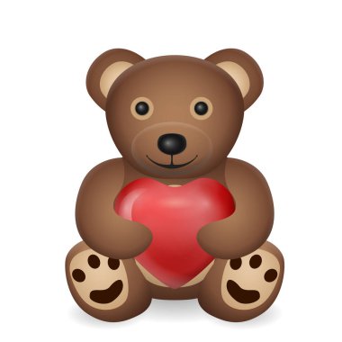 Beyaz arka planda kalbi olan bir oyuncak ayı. Vektör illüstrasyonu.