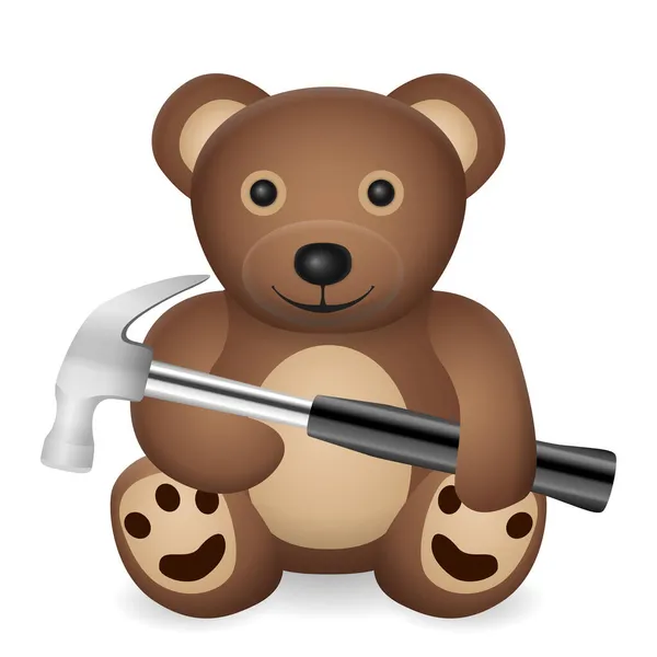 Teddybär Mit Hammer Auf Weißem Hintergrund Vektorillustration — Stockvektor