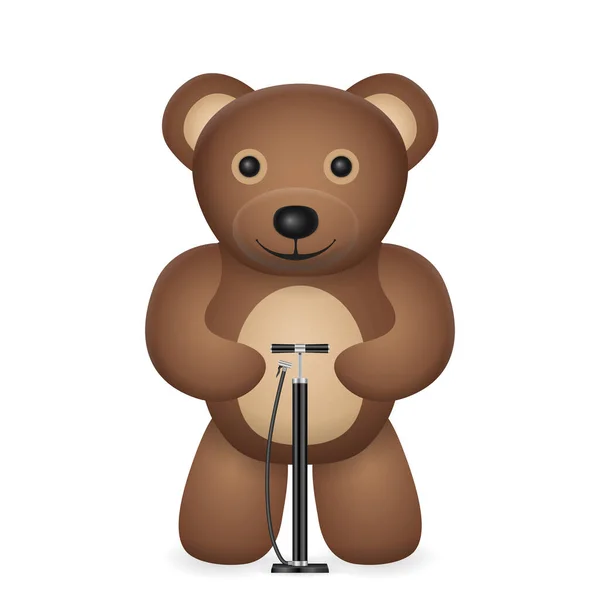 Teddybjörn Med Handpump Vit Bakgrund Vektorillustration — Stock vektor