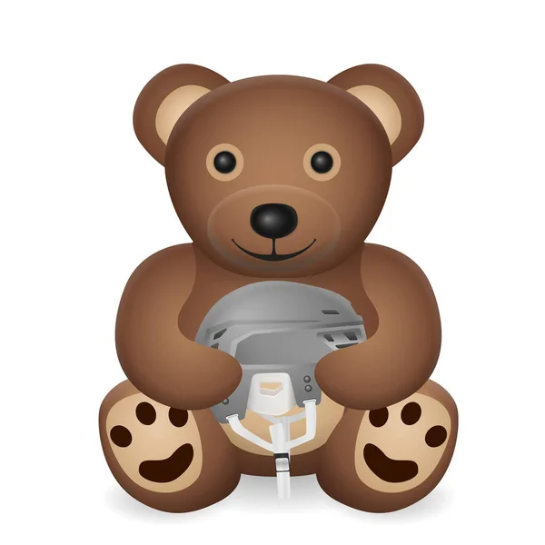 Teddybär Mit Eishockeyhelm Auf Weißem Hintergrund Vektorillustration — Stockvektor