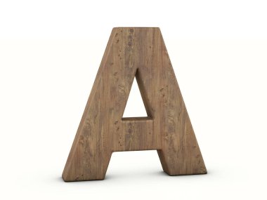 Beyaz arka planda ahşap A harfi. 3d illüstrasyon.