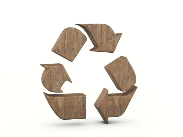 白い背景に木材リサイクルのシンボル 3Dイラスト — ストック写真