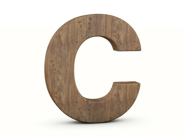 白色背景上的木制字母C 3D说明 — 图库照片