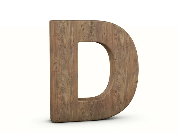 白色背景上的木制字母D 3D说明 — 图库照片