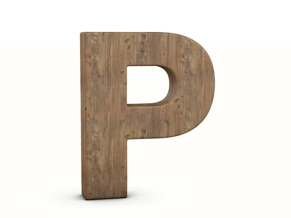 白色背景上的木字母P 3D说明 — 图库照片