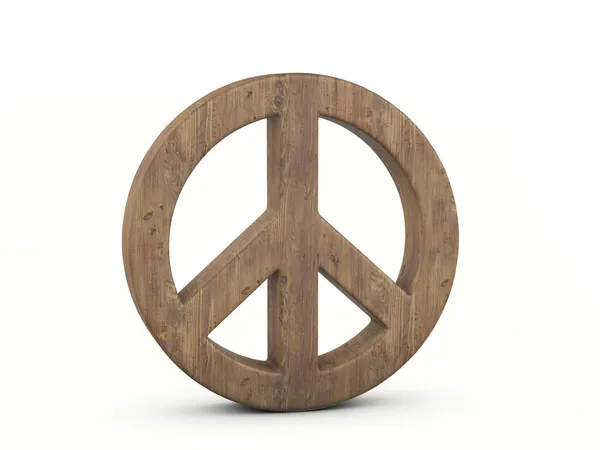 白い背景に木製の平和のシンボル 3Dイラスト — ストック写真