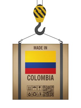 Kolombiya 'da beyaz arka planda yapılmış karton bir kutu. Vektör illüstrasyonu.
