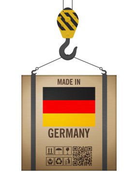 Beyaz arka planda Almanya 'da yapılmış karton bir kutu. Vektör illüstrasyonu.