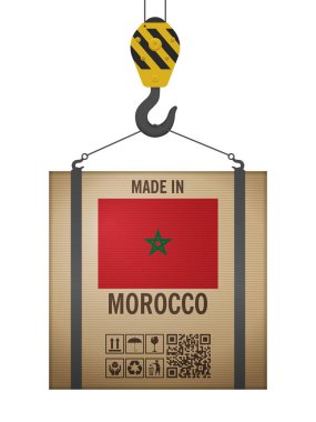 Fas 'ta beyaz arka planda yapılmış karton bir kutu. Vektör illüstrasyonu.