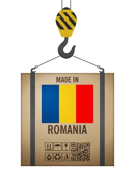 Verslaafd Kartonnen Doos Gemaakt Roemenië Een Witte Achtergrond Vectorillustratie — Stockvector