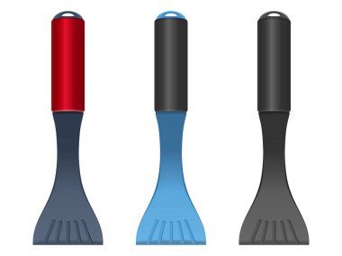 Beyaz zemin üzerinde buz kazıyıcı seti. Vektör illüstrasyonu.