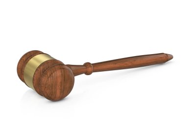 Gavel beyaz arka planda. 3d illüstrasyon.
