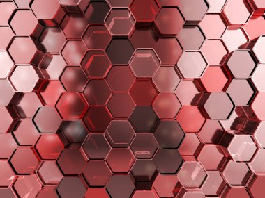 Kırmızı altıgenlerden oluşan soyut arka plan. 3d illüstrasyon.