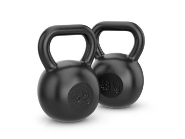 Beyaz arka planda kettlebell 'ler. 3d illüstrasyon.