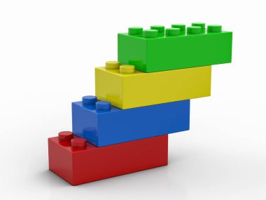 Beyaz arka planda oyuncak blokları. 3d illüstrasyon.