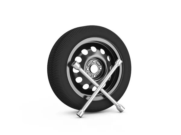 Car Wheel Cross Wrench White Background Illustration — Stock Photo, Image