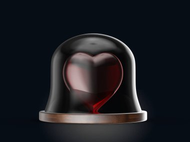 Kalp kubbenin altında, siyah bir arka planda. 3d illüstrasyon.