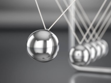 Yansıma arka planında Newton sarkacı. 3d illüstrasyon.