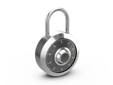 Beyaz arka planda asma kilit kilidi var. 3d illüstrasyon.