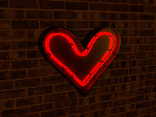 Neonové Srdce Cihlové Zdi Ilustrace — Stock fotografie