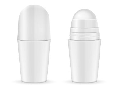 Beyaz arka planda rulo deodorant seti. Vektör illüstrasyonu.