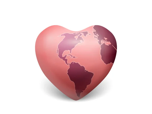 Heart World Map White Background Vector Illustration — Archivo Imágenes Vectoriales