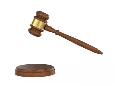 Gavel beyaz arka planda. 3d illüstrasyon.