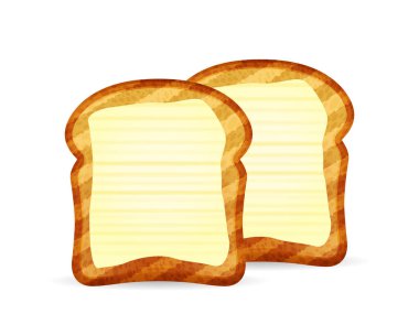 Beyaz arka planda tereyağlı ekmek kızartmaları. Vektör illüstrasyonu.