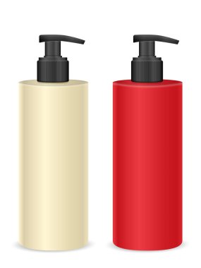 Beyaz arka planda sıvı sabun seti. Vektör illüstrasyonu.