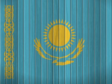 Ahşap arka planda Kazakistan bayrağı. Vektör illüstrasyonu.
