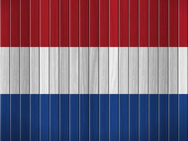 Ahşap arka planda Hollanda bayrağı. Vektör illüstrasyonu.