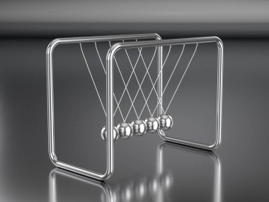 Yansıma arka planında Newton sarkacı. 3d illüstrasyon.