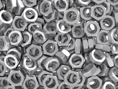 Metal fındıklar tarafından oluşturulan arka plan. 3d illüstrasyon.