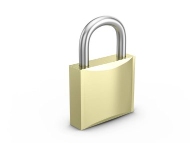 Beyaz arka planda asma kilit. 3d illüstrasyon.