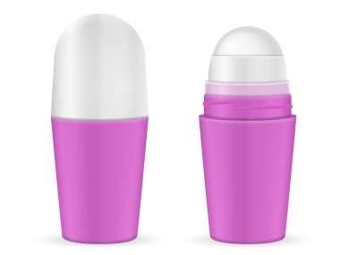 Beyaz arka planda rulo deodorant seti. Vektör illüstrasyonu.