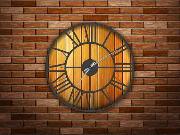 Reloj Sobre Fondo Pared Ladrillo Ilustración Vectorial — Vector de stock