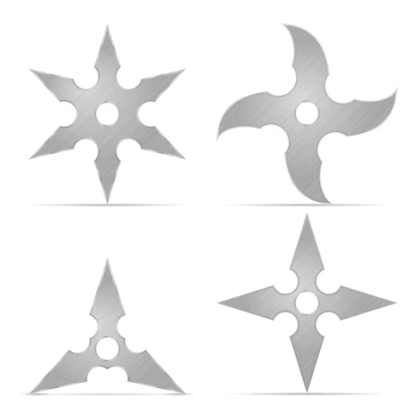 Shuriken Postavil Bílé Pozadí Vektorová Ilustrace — Stockový vektor