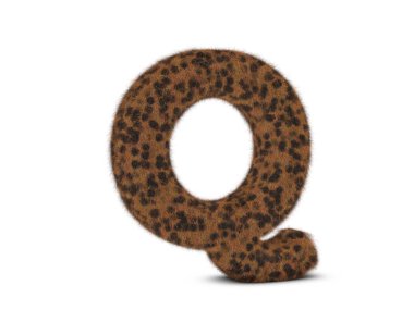 Beyaz arkaplandaki kürk Q harfi. 3d illüstrasyon.