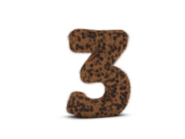 Beyaz arka planda üç numaralı kürk. 3d illüstrasyon.