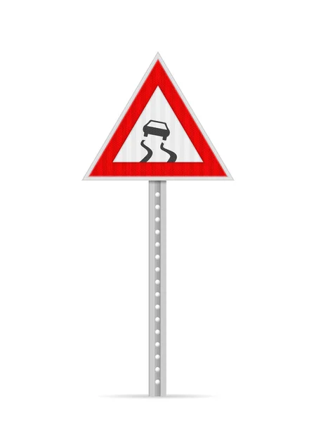 Slippery Road Road Sign White Background Vector Illustration — Stock Vector