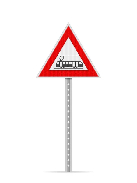 Tram Crossing Road Sign White Background Vector Illustration — Stock Vector