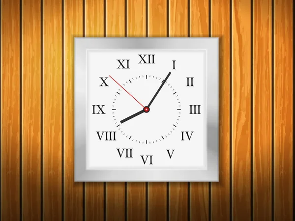 Relógio Sobre Fundo Madeira Ilustração Vetorial —  Vetores de Stock