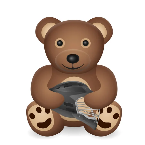 Urso Pelúcia Com Capacete Lacrosse Sobre Fundo Branco Ilustração Vetorial —  Vetores de Stock