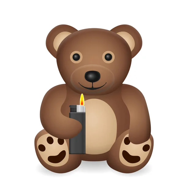 Teddy Bear Lighter White Background Vector Illustration — Stock Vector