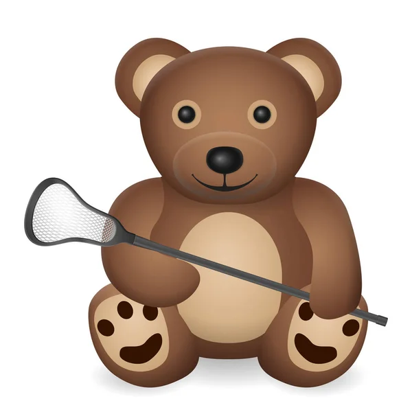 Teddybär Mit Lacrosse Stick Auf Weißem Hintergrund Vektorillustration — Stockvektor