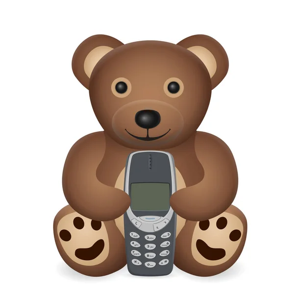 Teddy Bear Mobile Phone White Background Vector Illustration — Stock Vector