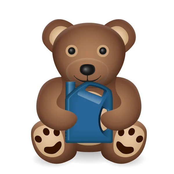 Teddybjörn Med Motorolja Flaska Vit Bakgrund Vektorillustration — Stock vektor